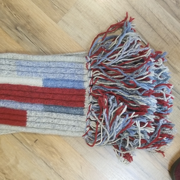 Heavy Duty Blue Red Oatmeal Wide Rib Wool Scarf with Fringe - Picture 2 of 5